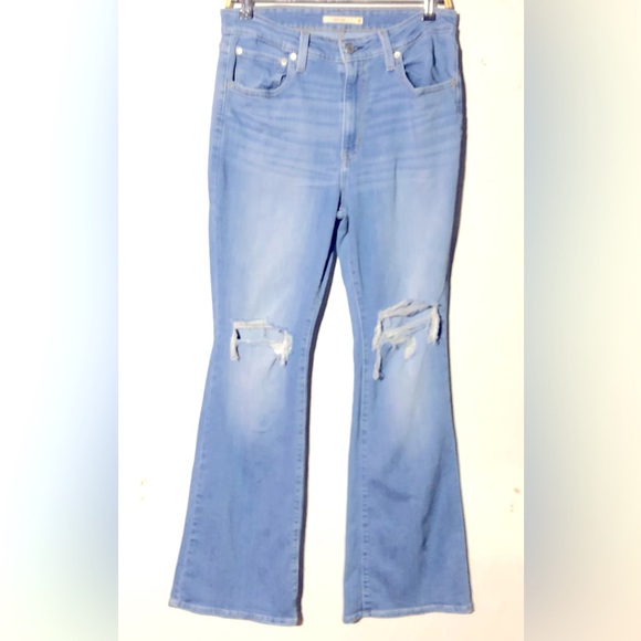 Signature by Levi Strauss Denim - Levis Strauss 726 high waisted flare light wash distressed jean size 31